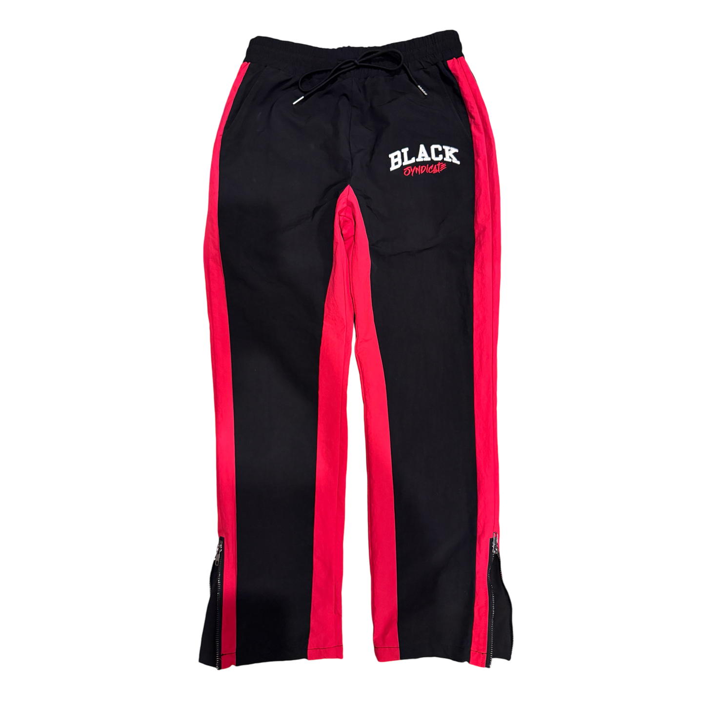 “Black Syndicate” Nylon 3D Embroidered Flare Track Pants